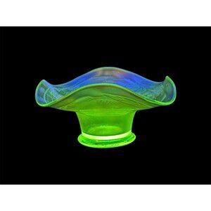 c1900s Early Fenton Marigold Carnival Glass w/ Green Base | Uranium Glass